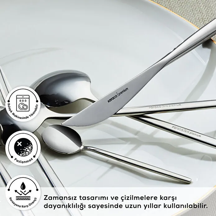 Karaca 316 Premium Mild Platin 12 Kişilik 84 Parça Çatal Kaşık Bıçak Takımı
