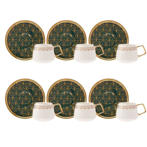 Karaca Verde 12-teiliges Porzellan Espresso Türkischer Kaffeetassen-Set für 6 Personen, 100 ml, Mehrfarbig
