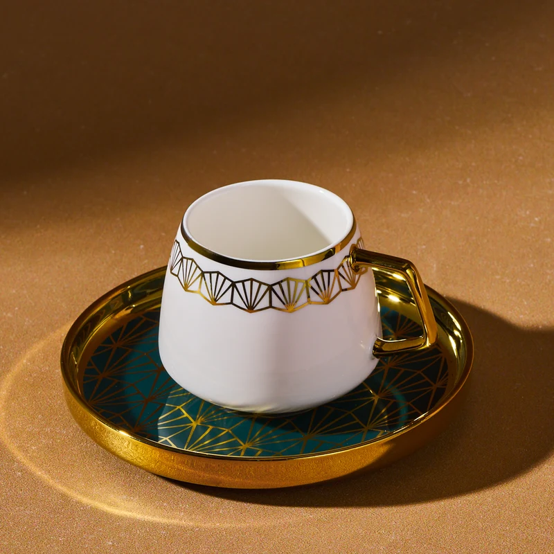 Karaca Verde 12-teiliges Porzellan Espresso Türkischer Kaffeetassen-Set für 6 Personen, 100 ml, Mehrfarbig