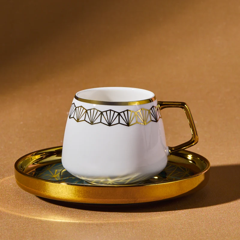 Karaca Verde 12-teiliges Porzellan Espresso Türkischer Kaffeetassen-Set für 6 Personen, 100 ml, Mehrfarbig