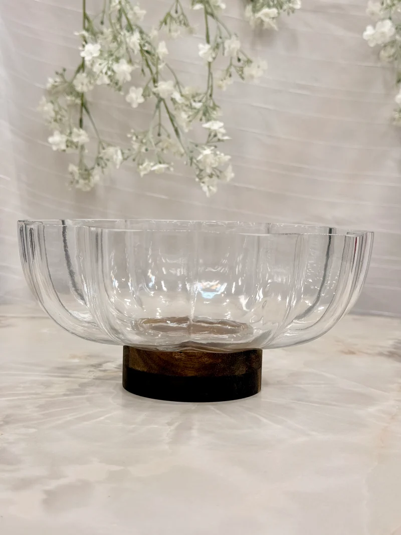 Bavary Cam Kase met Ahşap Ayaklı - Dia 21.8 cm - 1.34 liter