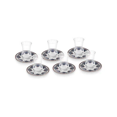 Karaca Nakkaş 6 Kişilik 12 Parça Bone China Çay Takımı, 130 ml, Kırmızı