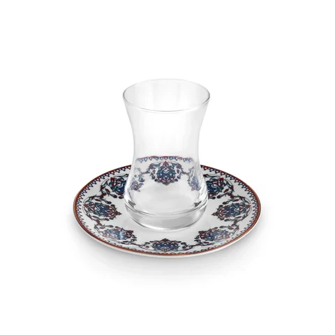 Karaca Nakkaş 6 Kişilik 12 Parça Bone China Çay Takımı, 130 ml, Kırmızı