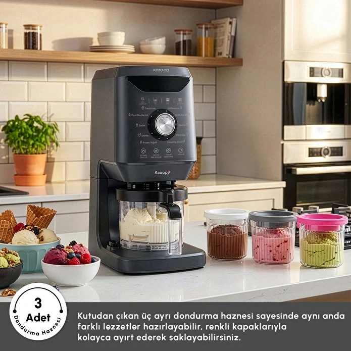 Karaca Scoopi 10 in 1 Dondurma Makinesi Matte Black