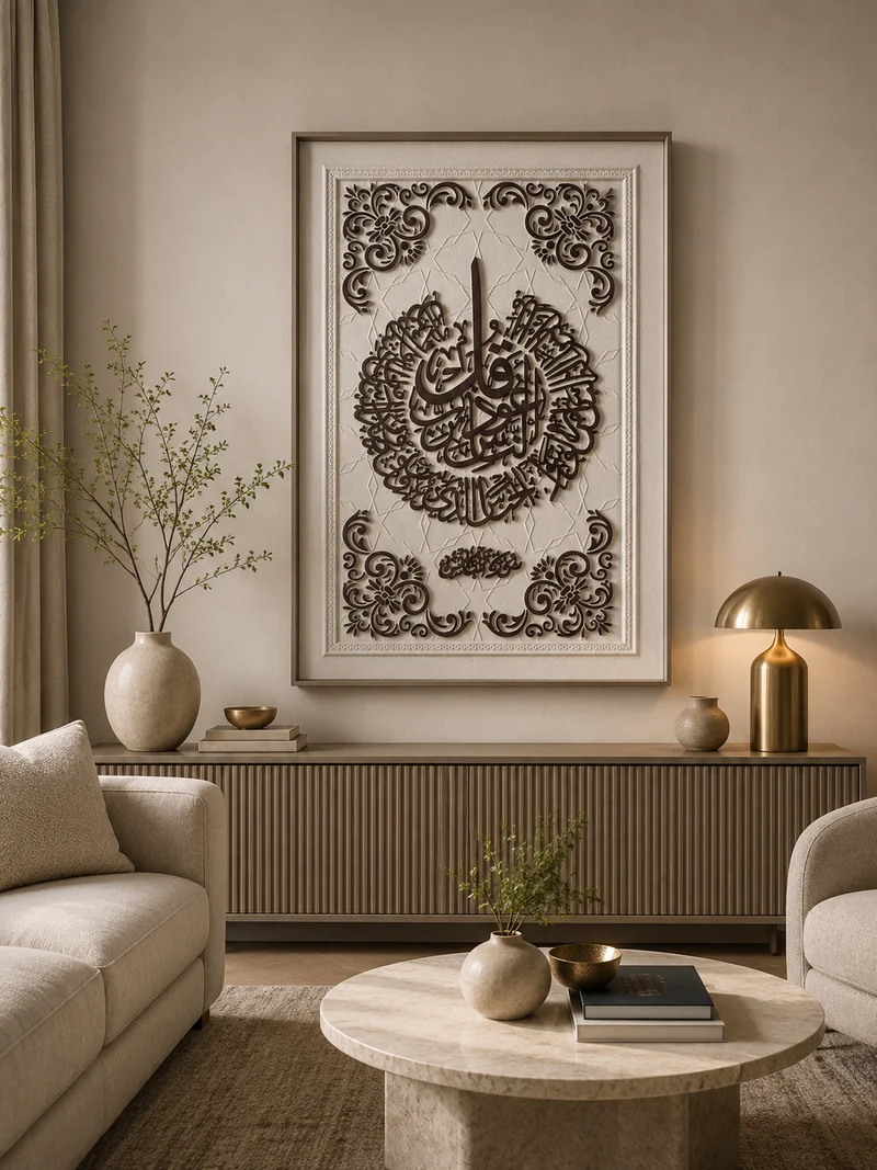 Ayetel Kürsi Dekoratif Duvar Tablosu – 80x120 cm – Bej & Kahverengi