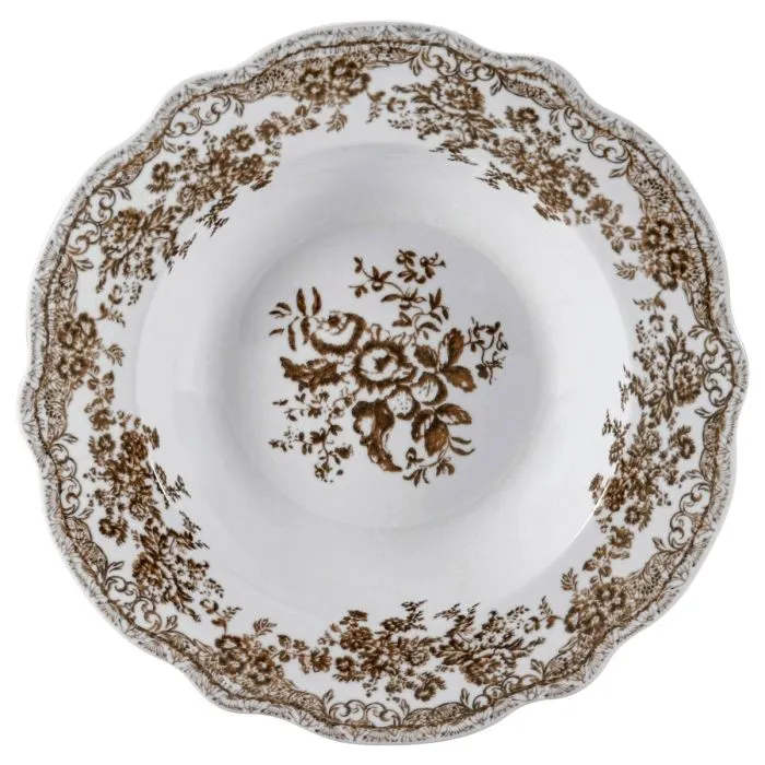 Vintage 25 Parça 6 Kişilik Porselen Yemek Takımı – Kahverengi Çiçek Desenli