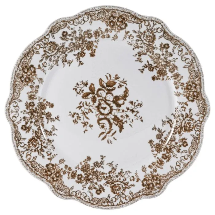 Vintage 25 Parça 6 Kişilik Porselen Yemek Takımı – Kahverengi Çiçek Desenli
