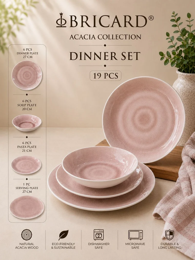 Bricard Tarbes | 19 Parça Yemek Takımı | Pembe