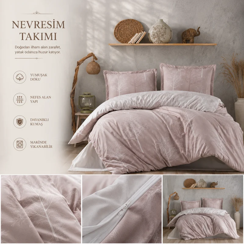 Lavella Elya Ranforce Nevresim Takımı 200x220 cm 4 Parça – Pembe