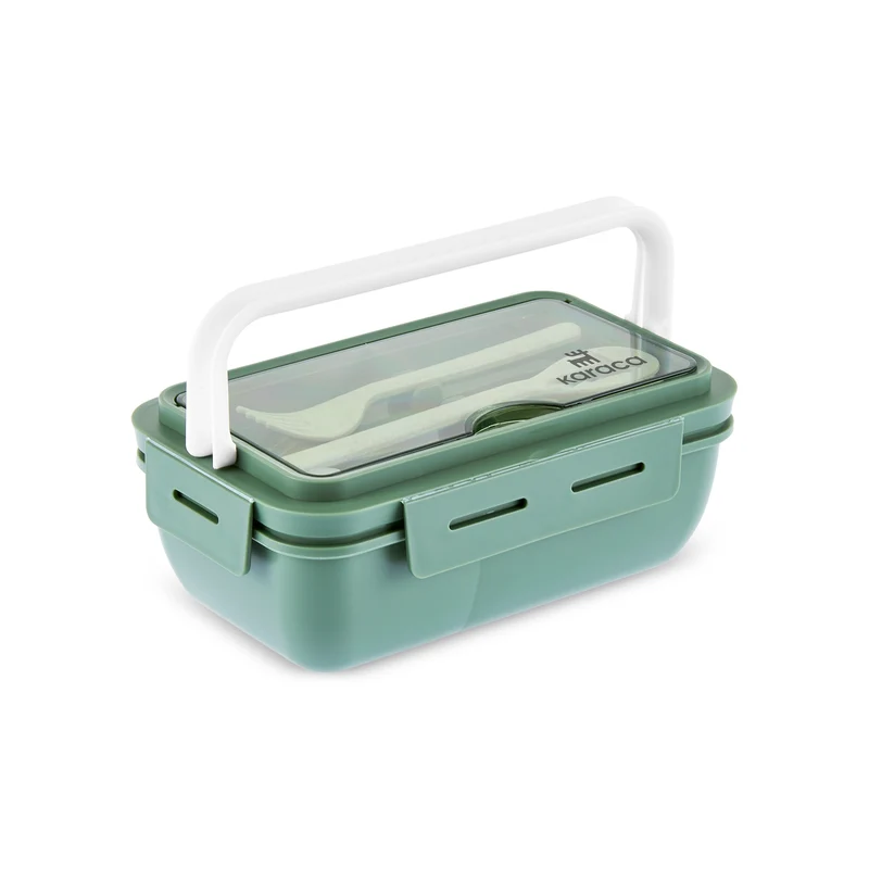 Karaca Fusca Lunchbox mit Gabel und Löffel Grün