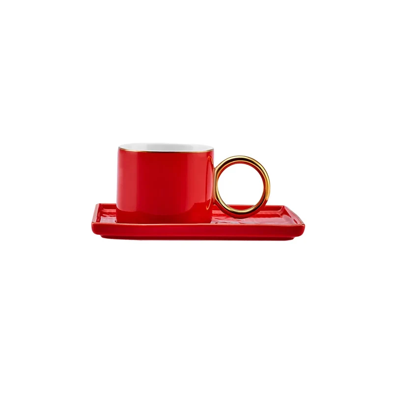 Karaca Soho Kaffeetassen Set, 2 Personen, 80 ml, Rot