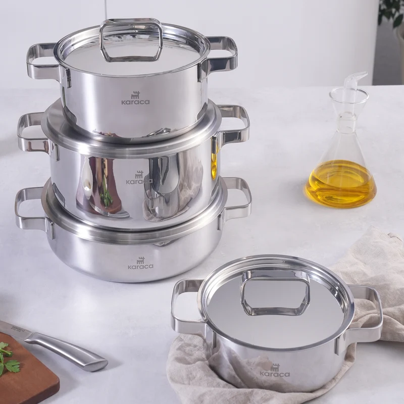 Karaca Powersteel 316+ 3Ply Onyx Edelstahl 8-teiliges Kochset mit Induktionsboden