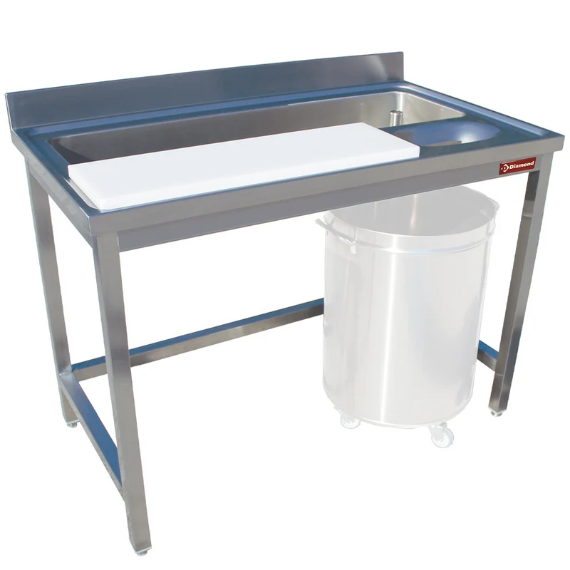 Gemüsewaschtisch Edelstahl mit Schneidbrett & Abfallschacht - 120 cm, TPL1270D