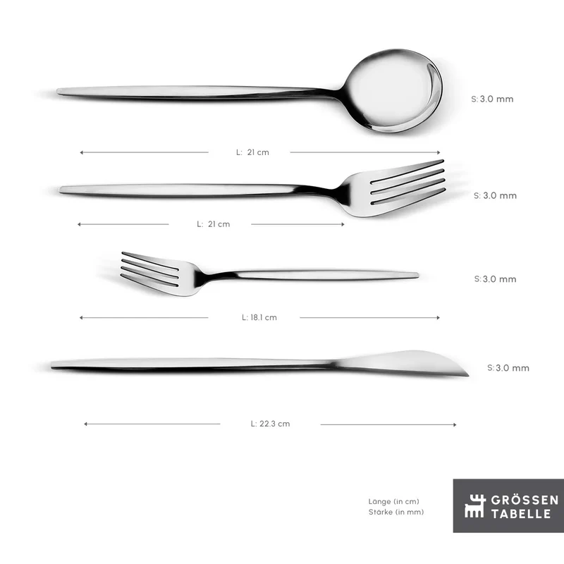 Karaca Bella Edelstahl V2 24-teiliges Besteckset für 6 Personen – Silber