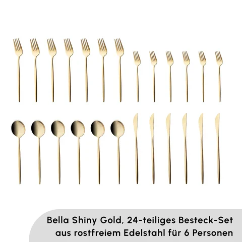 Karaca Bella Shiny Gold V2 Besteck Set für 6 Personen, 24 Teilig