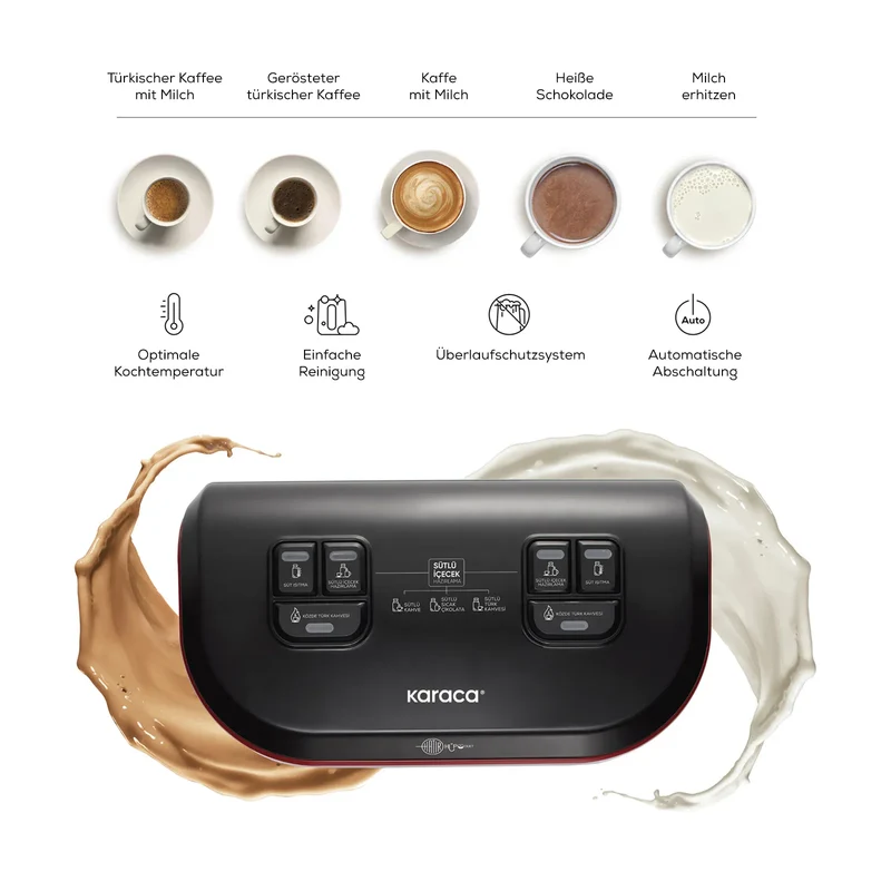 Karaca Hatır Hüps Duet Kaffeemaschine für türkischen Kaffee mit Milch Rot, 1400W
