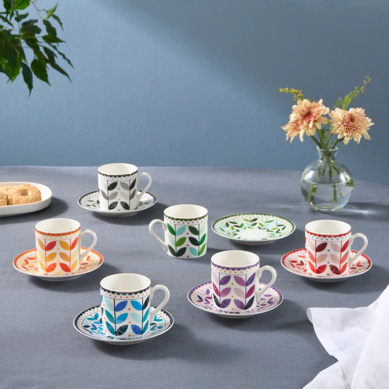 Karaca Tracy Gold 12-teiliges Bone China Espresso Türkisch-Kaffeetassen-Set für 6 Personen, 80 ml, Mehrfarbig