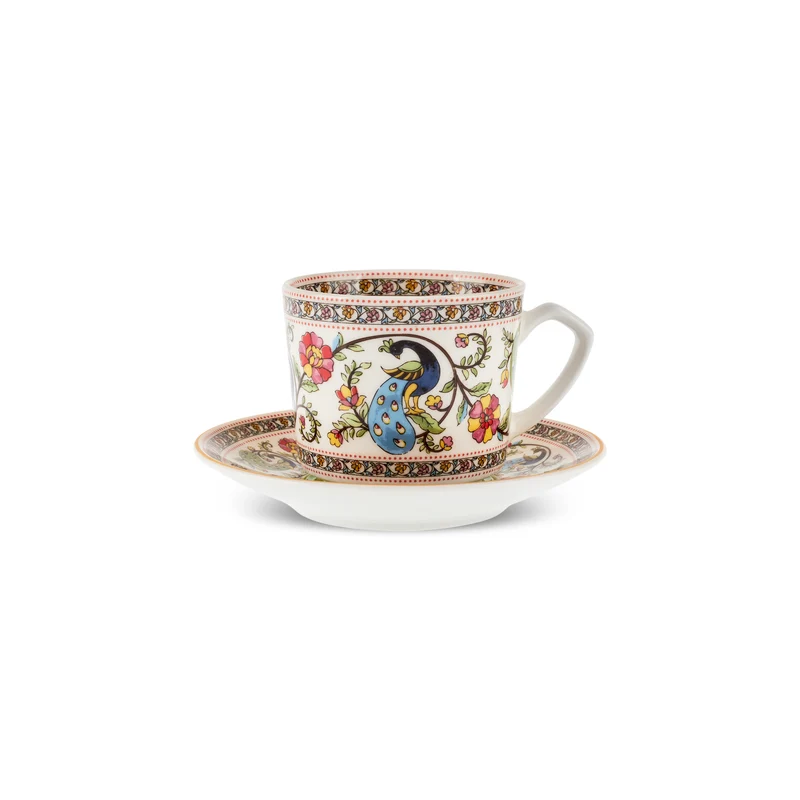 Karaca Yasemen 12-teiliges Bone China Espresso Türkisch-Kaffeetassen-Set für 6 Personen, 80 ml, Mehrfarbig