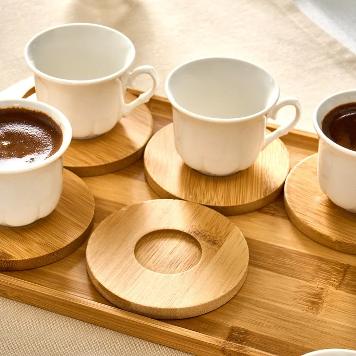Karaca Bambus-Tablett 6-Personen-Kaffeetassen-Set, 90 ml