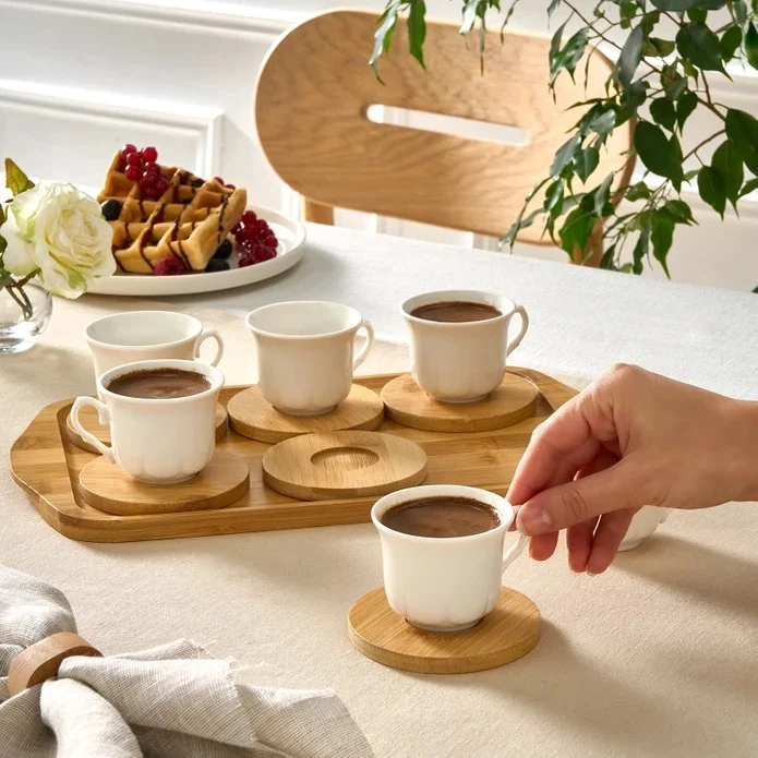 Karaca Bambus-Tablett 6-Personen-Kaffeetassen-Set, 90 ml