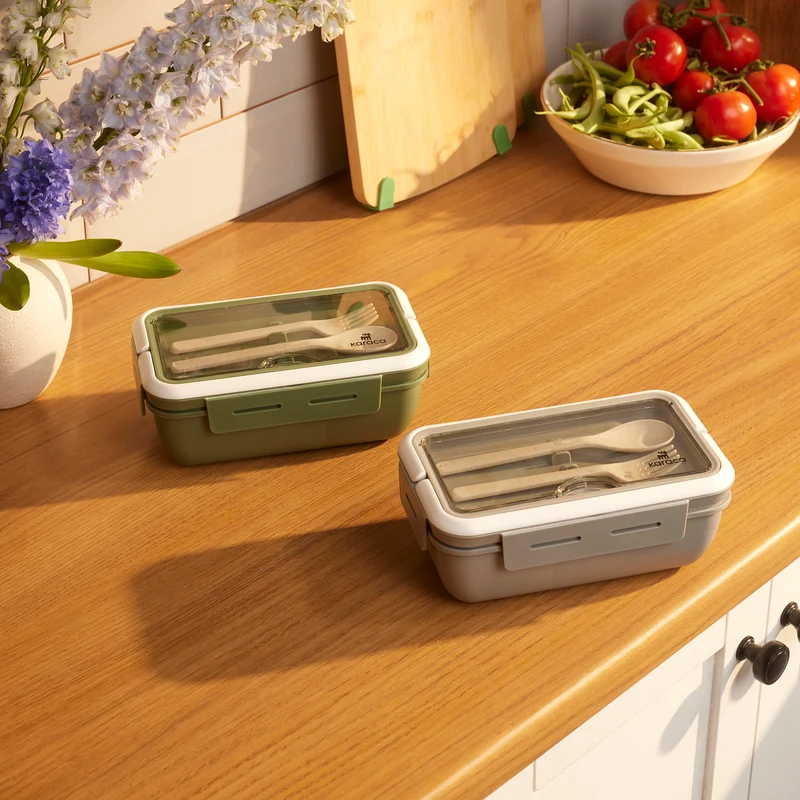Karaca Fusca Lunchbox mit Gabel und Löffel Grau