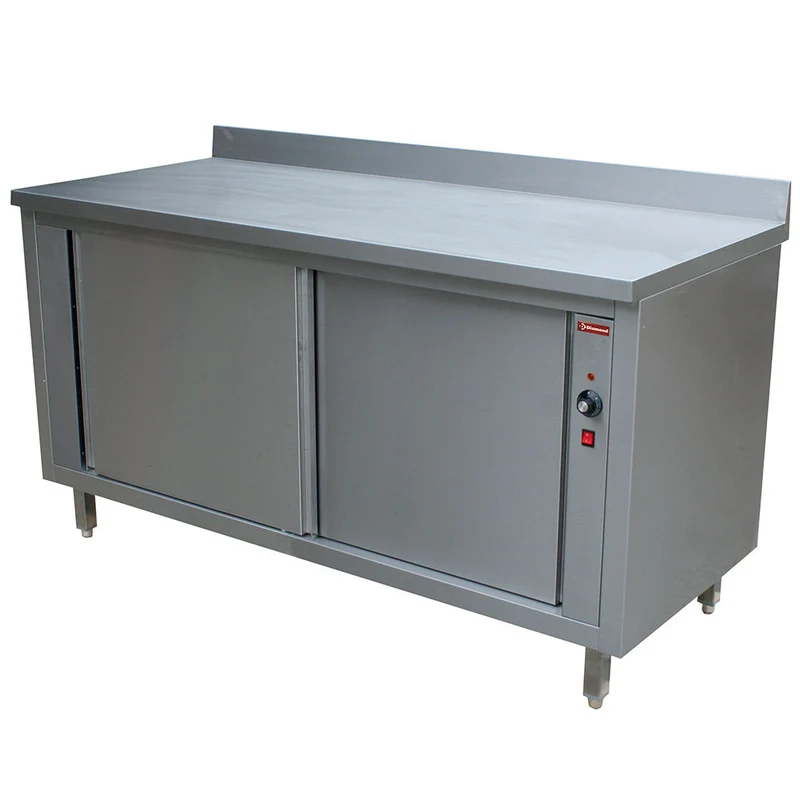 Wärmeschrank Edelstahl 200 cm mit 2 Schiebetüren und Aufkantung, TE207A/B