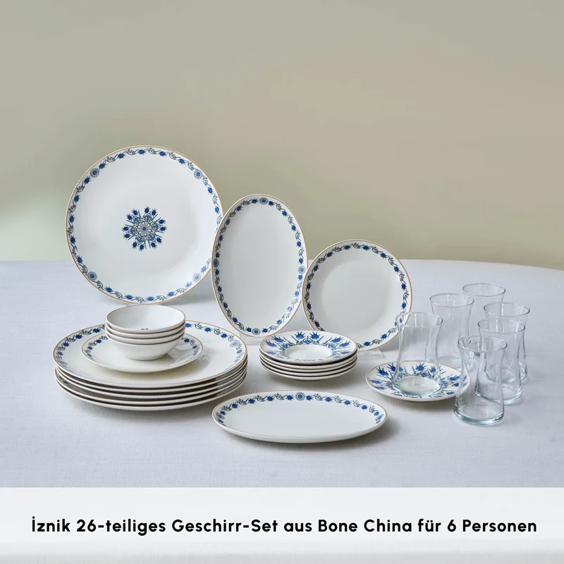 Karaca Bone China İznik 26 Parça Servis Seti, 6 Kişilik, Renkli