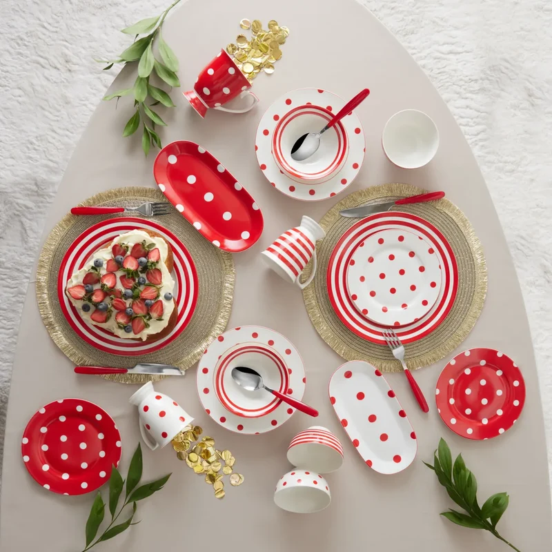 Karaca Polka Dot Gestreift Porzellan Becher 360 ml