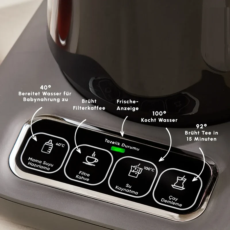 Karaca Çaysever Robotea Pro 4 in 1 Konusan Otomatik Çay Makinesi ve Filtre Kahve Demleme Makinesi Gri