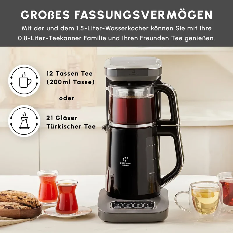 Karaca Çaysever Robotea Pro 4 in 1 Konusan Otomatik Çay Makinesi ve Filtre Kahve Demleme Makinesi Gri