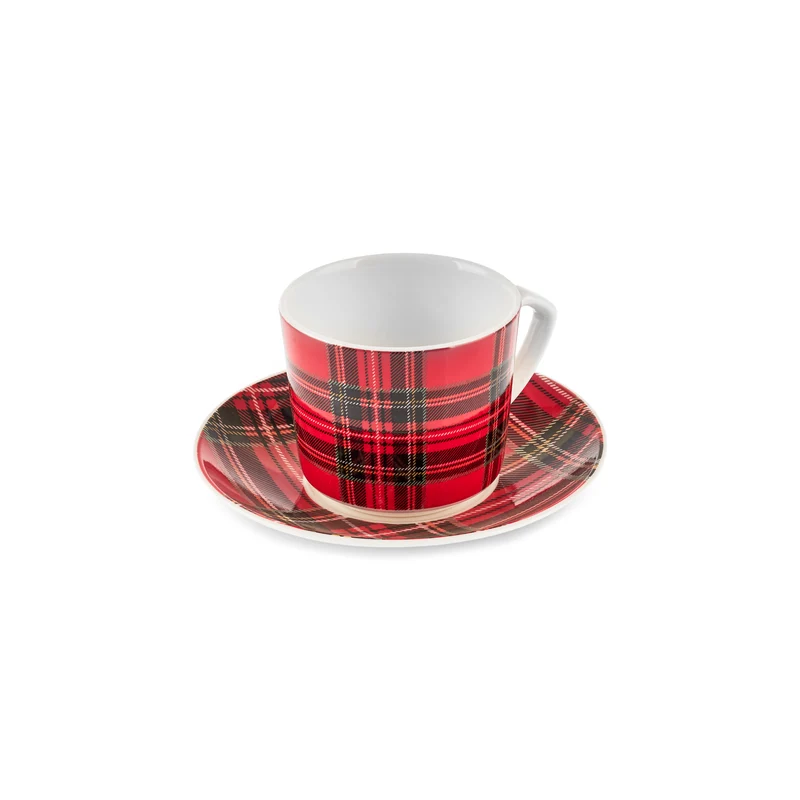 Karaca Ekose V2 4-teiliges Bone China Espresso Türkisch-Kaffeetassen-Set für 2 Personen, 80 ml, Rot
