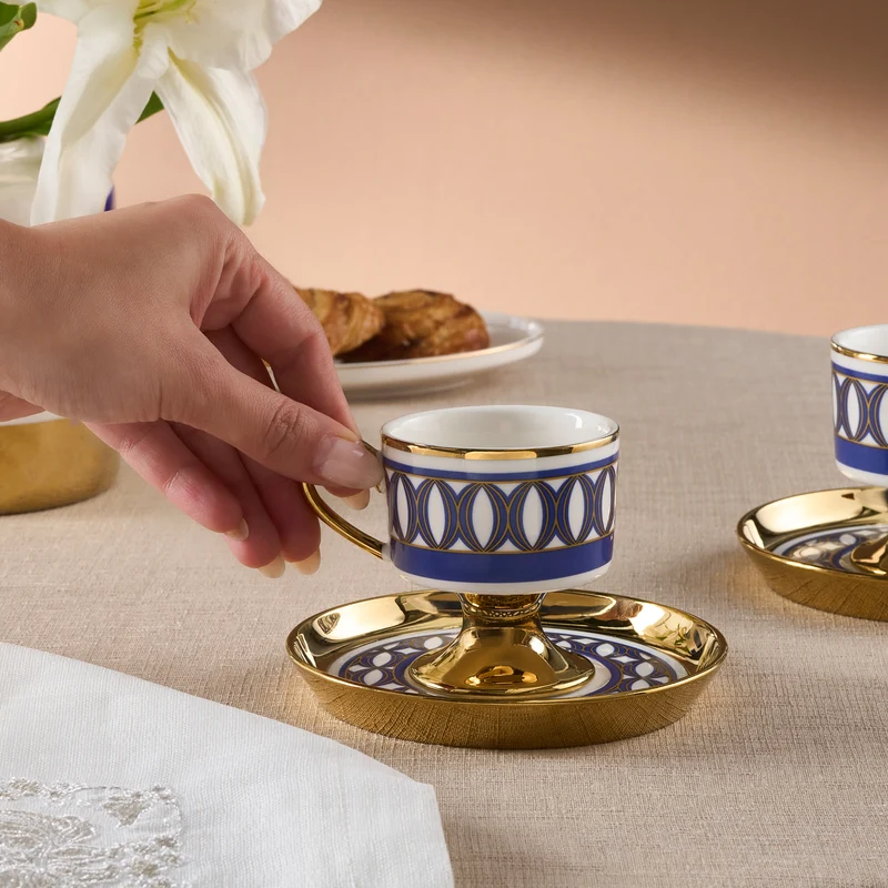 Karaca Hilal 4-teiliges Porzellan Türkisch-Kaffeetassen-Set, 85 ml, Mehrfarbig