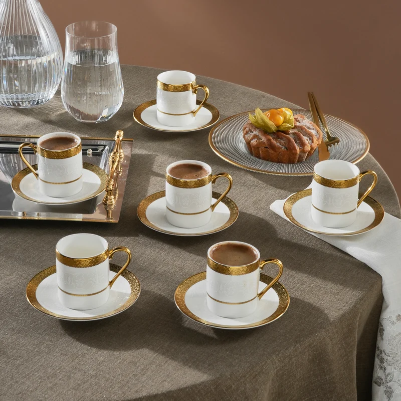 Karaca Royal Bone Victoria Kaffeetassenset für 6 Personen, 90 ml