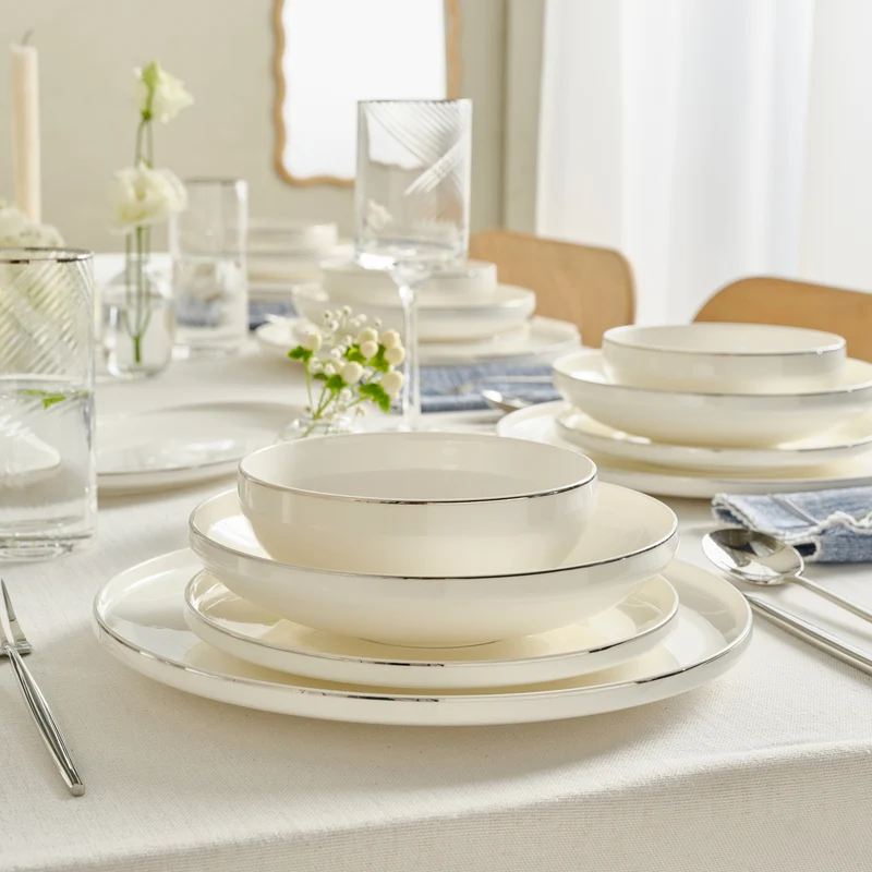 Karaca Red Carpet Collection Stream Bone Merope 53-teiliges 12-Personen Geschirrset Platin