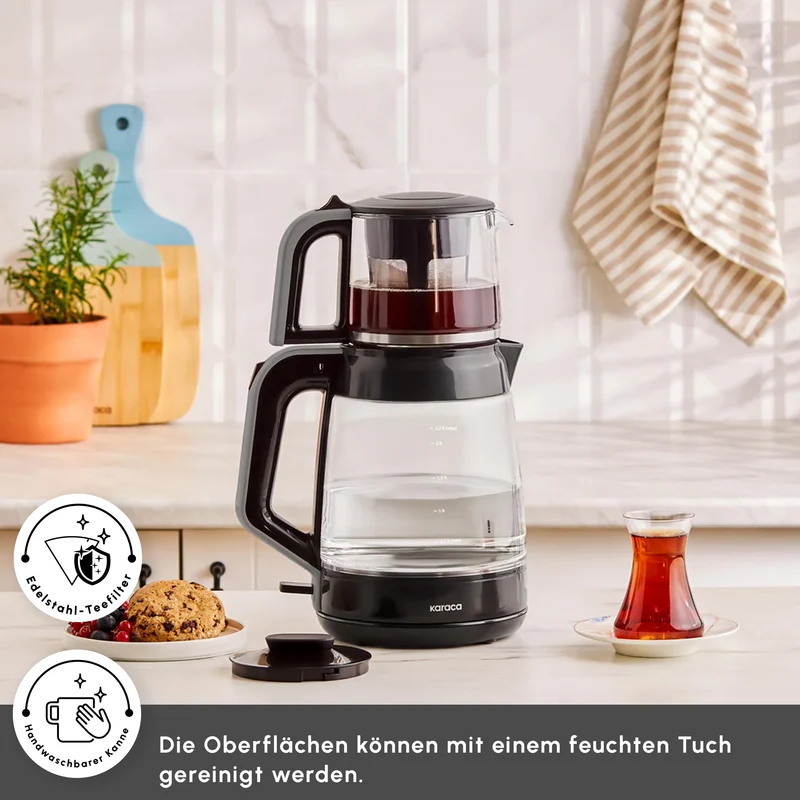 Karaca Glass Tea XL 2 in 1 Glas-Teemaschine Space Gray