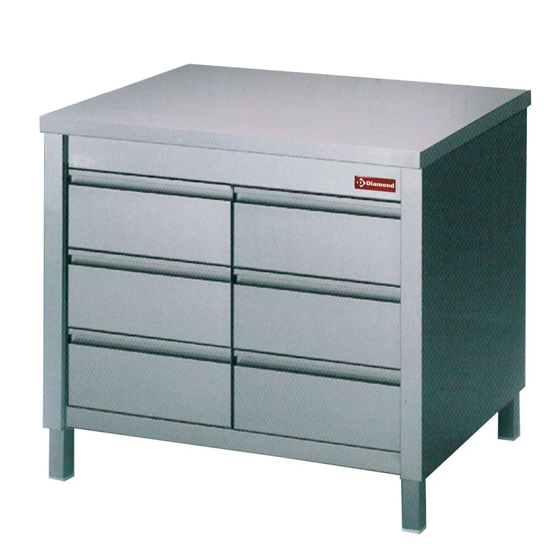 Edelstahl Arbeitsschrank , 100 cm , 6 Schubladen GN 1/1, TACS107/B