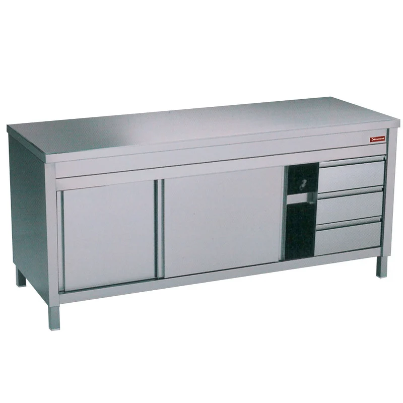 Edelstahl-Arbeitsschrank mit 3 Schubladen & Schiebetüren , 160 cm, TA167CD/U