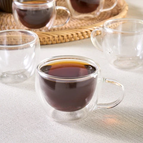Karaca Olivia 6-teiliges doppelwandiges Espresso- und türkisches Kaffeetassen-Set für 6 Personen, 80 ml, klar