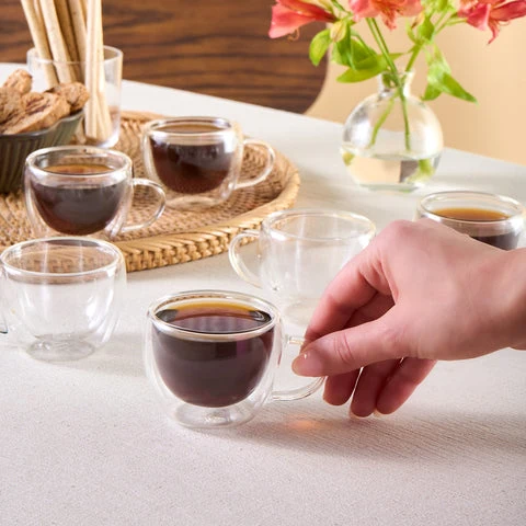 Karaca Olivia 6-teiliges doppelwandiges Espresso- und türkisches Kaffeetassen-Set für 6 Personen, 80 ml, klar