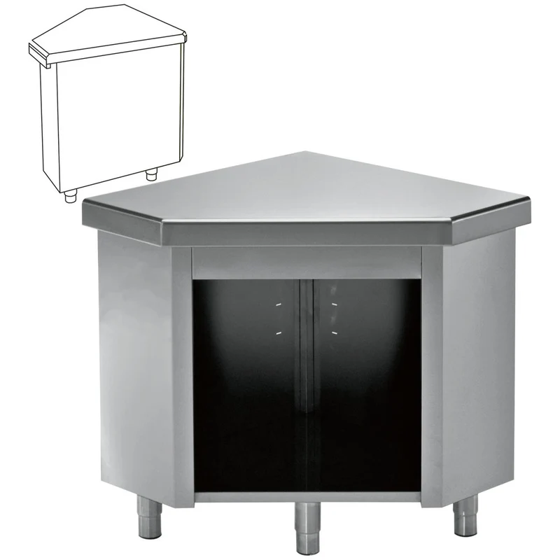 Edelstahl Eck-Arbeitstisch 90° Außen , mit Grundboden , 800 x 800 mm, S80/AE90