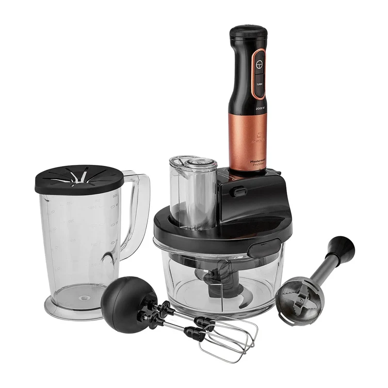 Karaca Mastermaid Küchenroboter aus Stahlglas, Langer Mixer 8 ın 1, 2500 W, Black Copper
