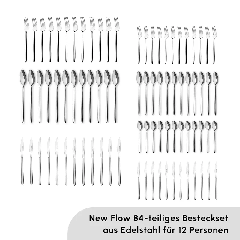 Karaca New Flow 84-teiliges Besteckset für 12 Personen Elegance Mit Box