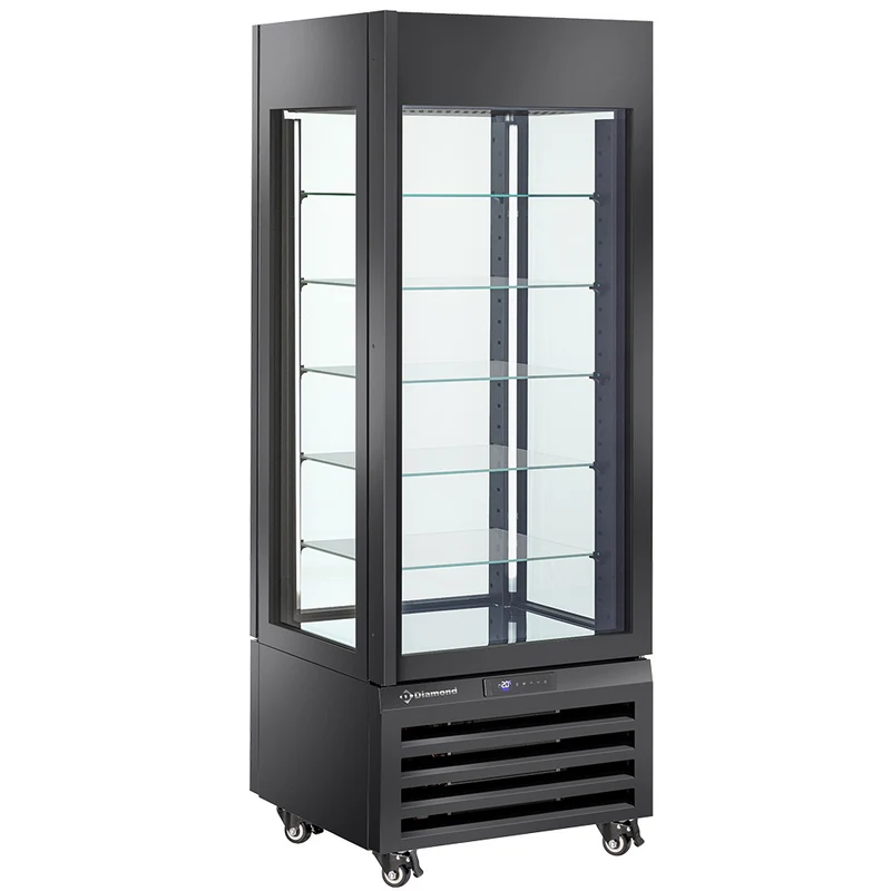 Patisserie-Kühlvitrine 440L , Umluftkühlung , 5 Glasböden , Schwarz, MAX/507-PB