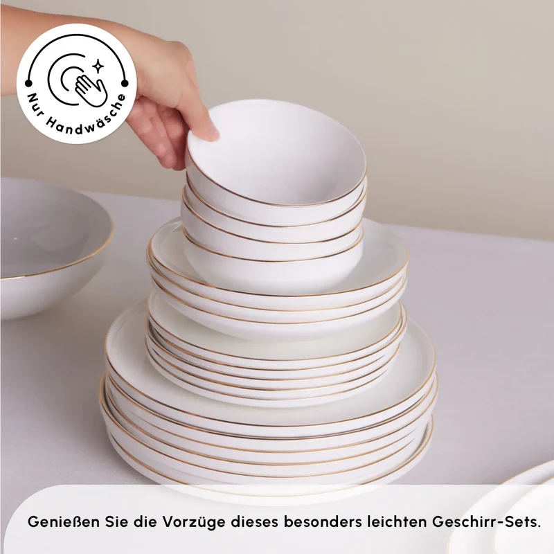 Karaca Stream Bone New Meridian 59-Teiliges 12-Personen Geschirrset Gold