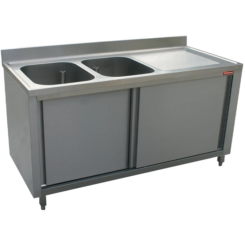 Profi Doppelspültisch aus Edelstahl mit Unterschrank , 2 Becken , 2000x700 mm, L2021D-AS-D