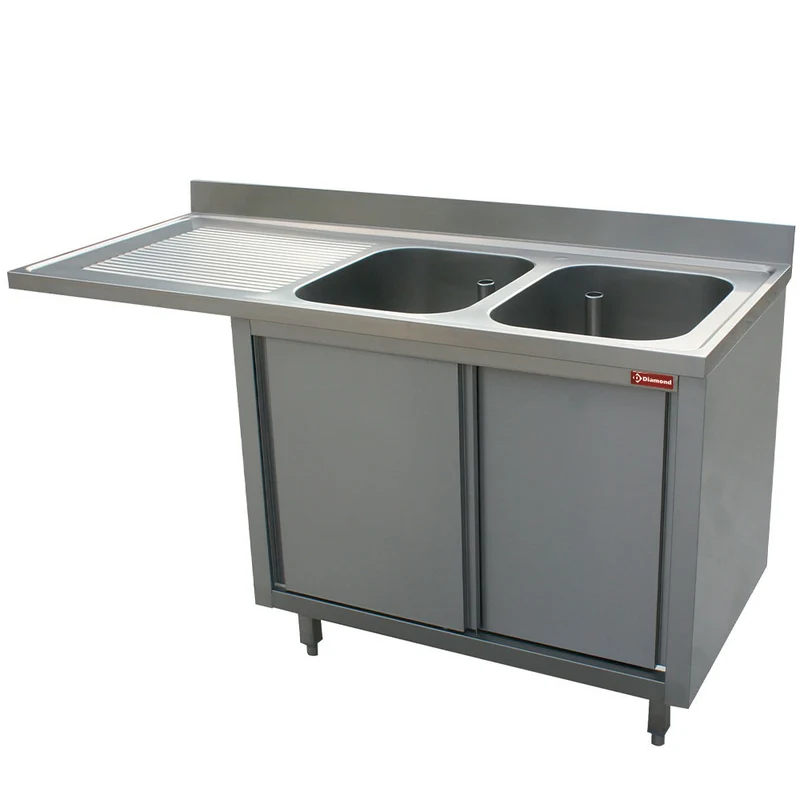 Doppelspültisch aus Edelstahl mit Unterbau für Spülmaschine , 160 cm, L1621VS-AS