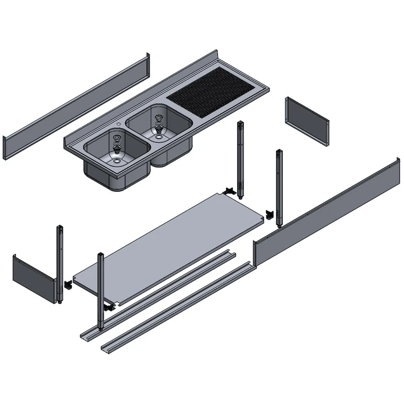 Gastro Doppelspültisch 160 cm , 2 Becken & Abtropffläche links , Edelstahl, L1620S-KD-D