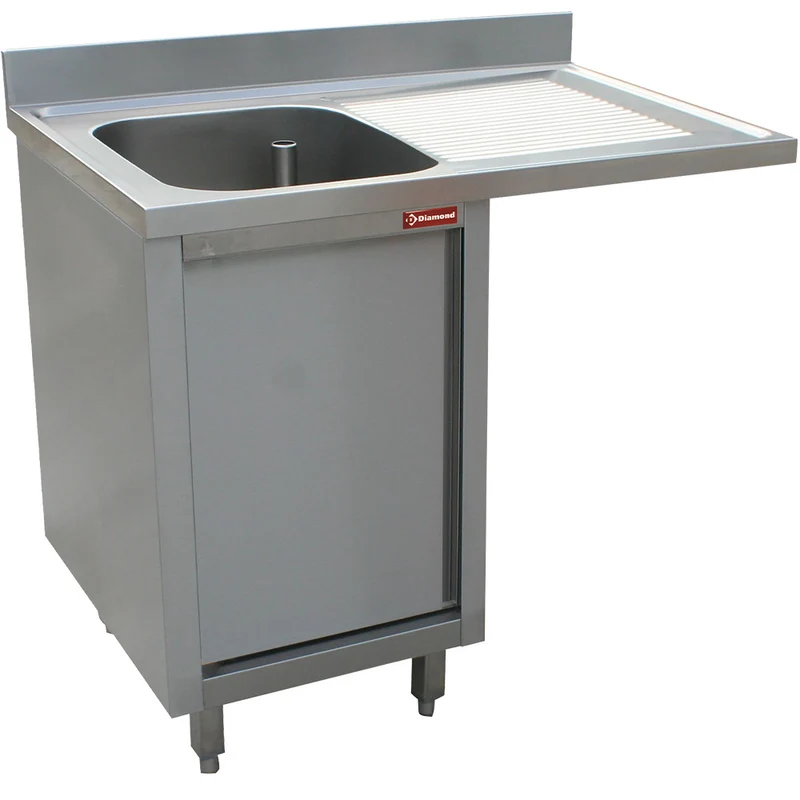 Spülcenter aus Edelstahl mit Unterschrank & Spülmaschinen-Nische , Becken links , B: 140 cm, L1411VD-AS-D