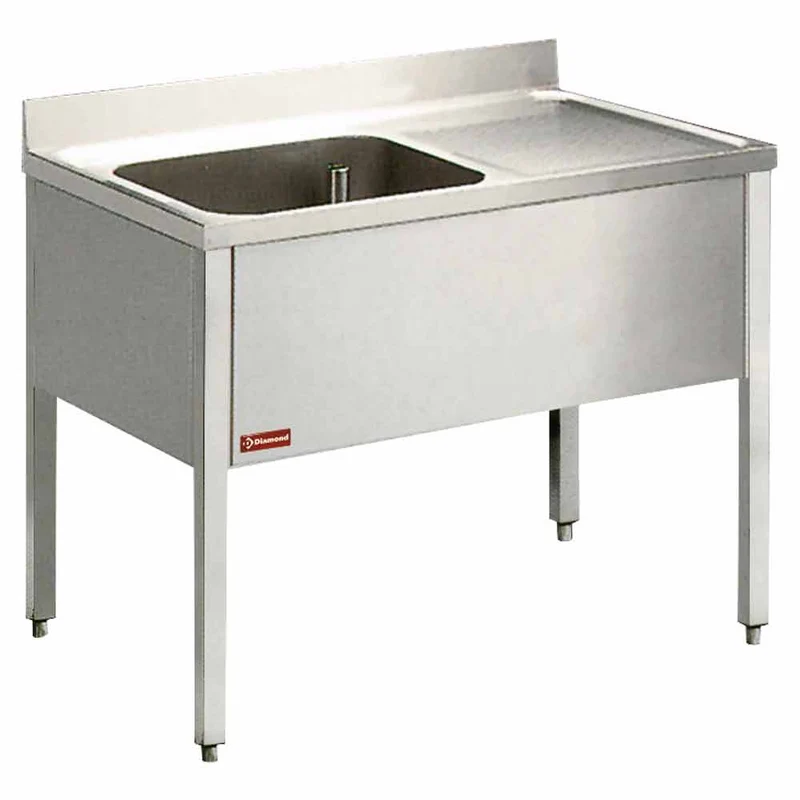 Gastro Spültisch aus Edelstahl , 1 Becken links, 120x60 cm , mit Grundboden, L1210D/6-KD-D