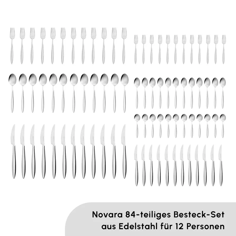 Karaca Novara Elegance Besteckset für 12 Personen, 84 Teilig